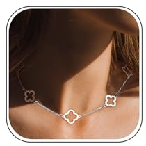 J.Fée Kleeblatt Armband Kleeblatt Kette Silber 925 Ohrringe Armbänder Damen Klee-Halskette Damen mit Cubic Zirkonia, Schmuck Geschenke für Frauen,Gold, Silber