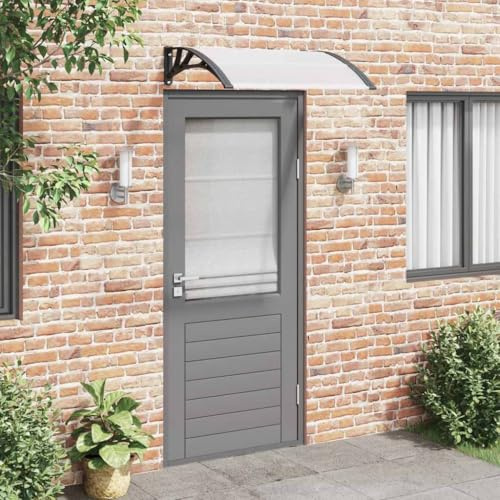 Auvent de Porte Extérieur, Marquise de Porte en Polycarbonate Transparent et Noir, 100x75 cm, Résistant aux Intempéries, Cadre Aluminium et ABS, Store Extérieur Terrasse,Facile à Installer