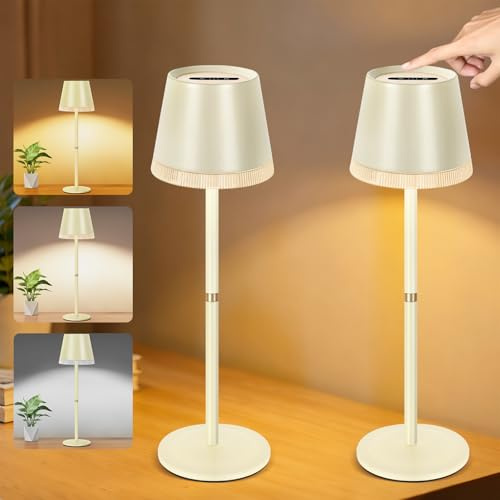 OUTON 2 Pezzi Lampada da Tavolo LED Senza Fili con Indicatore Batteria, 4000mAh, USB-C Ricaricabile, 3 Temperature Colore, Dimmerabile Touch, Memoria, Portatile per Interni/Esterni, Beige
