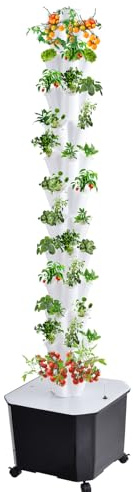 Kit Torre Idroponicas a 12 Livelli, 60 Fori, Torre di Coltivazione Idroponicas Verticale con Pompa dells'Acqua e Serbatoio d'Acqua Mobile da 50 L, Sistemas di Coltivazione per Erbe Aromatiche