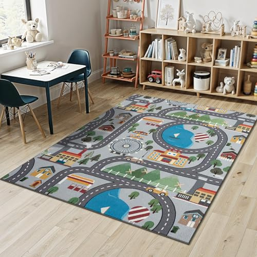 Mia´s Teppiche Joy Kids - Kinderzimmer, Kinderteppich, Spielteppich, Stadt, Straße, Grau, 140 x 200 cm