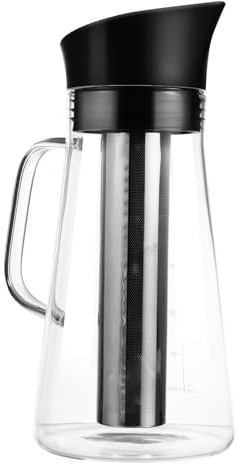 GARVALON Jarra de Vidrio Borosilicato Resistente al Calor para Café Frío con Filtro Incorporado Gran Capacidad Portátil para Infusiones Hogar y Oficina