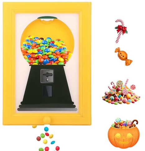 Handy Candy Frame Dispenser Cute Hanging Candy Dispenser Picture Frame Home Kitchen Decor Handy Fast Distribution for Candied Nuts Pet Treats Fun Gift for Home or Office (Yellow)