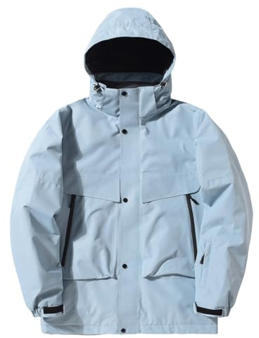 Cexiakong Giacca da sci da uomo Baggy da snowboard con tasche multiple, impermeabile, antivento, per attività all'aria aperta, ispessita, tinta unita, da lavoro, alla moda, con cappuccio, O azzurro, L