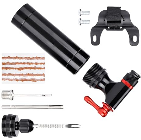 Fluxioxtna Herramienta de parches de neumáticos de emergencia de ciclismo de múltiples usos con raspadores multifunción, pegamentos, tubos de mantenimiento para bicicletas, juego de reparación de