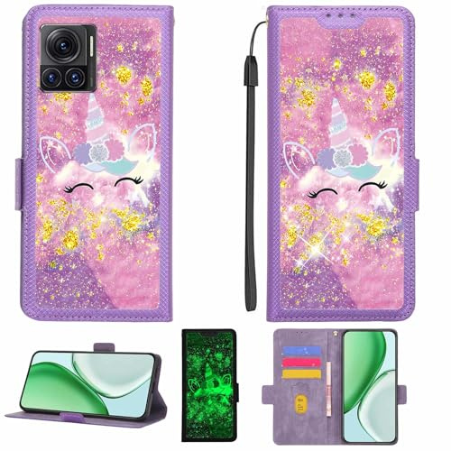 Kinetijy Coque Compatible pour Motorola Moto X30 Pro Coque Étui Housse Case Support [avec Film Protecteur HD d'une dureté de 9H] [Blocage RFID][Paillettes dorées + Brillantes] LPT-DJS