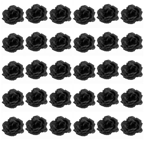 YILANJIN Fiori Artificiali,Rose Artificiali,30 Pcs Rose Finte in Seta Artificiale,Fai da Te,per Bouquet da Sposa,San Valentino,Festa della Mamma,Baby Shower,Decorazione per la Casa (Nero)