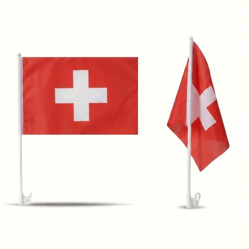 2er Set Auto Fahne Schweiz - Autofahnen Schweizer Flagge 30 x 45 cm, Fußball Fanartikel, WM & EM, Länderflagge Schweiz