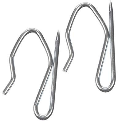 The Bead Shop Hochbelastbare Metall Gardinenhaken Stifthaken | (50er Pack) für Bleistiftfalte und schwere Vorhänge | Vorhanghaken Silber (34 x 19 mm)