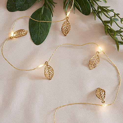 Lights4fun 20er Micro LED Lichterkette warmweiß goldene Blätter batteriebetrieb Timer