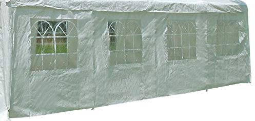 Seitenplane für Zelt 8x4 Meter, PE Weiss mit Fenstern