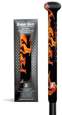 Sniper Skin Baseball Heat-Activated Bat Grip, Easy Install Tacked Non-Slip for Baseball & Softball Sports, Custom Fit Wrap That Lasts Up to 3 Times Longer - Inferno II