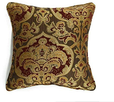 Householdfurnishing Curtain Pair Tieback Heavy Jacquard Pencil Pleat Pelmet (Burgundy, 2 Cushion Covers Large)