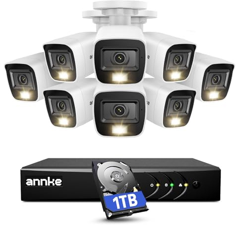ANNKE Home Wired Camera Security System with Audio, 8CH 3K Lite H.265+ AI DVR with 1 TB Hard Drive and 8 X 1080P IP67 Weatherproof Cameras with Dual Light, Human/Vehicle Detection, Color Night Vision