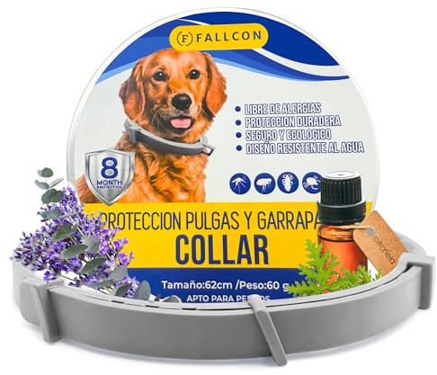 Collar Antiparasitos Perros Natural Repelente Frente a Pulgas,Garrapatas y Mosquitos,Tamaño Ajustable e Impermeable para Mascota Pequeño Mediano Grandes