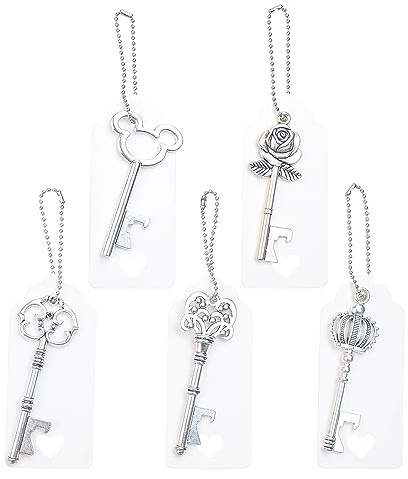 50pcs Gemischt Stil Skelett Schlüssel Flaschenöffner Geschenk-Silber | Schlüsselanhänger Set mit Geschenkanhänger für Hochzeit,Party,Gastgeschenke,Souvenir,Dekoration