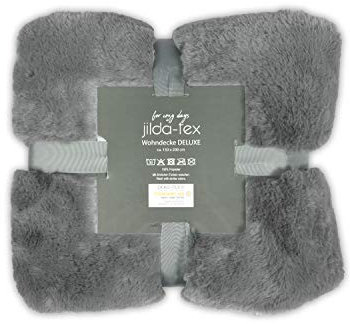jilda-tex Wohn- Kuscheldecke Felloptik Rabbit Deluxe 150x200 cm 750 GSM Felldecke (Hellgrau)