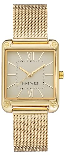 Nine West Reloj de Pulsera de Malla para Mujer, Dorado