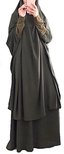BAINA Damen Muslim Roben Zweiteiliger Einfarbig Lose Muslimisches Kleid Mit Kapuze Islamische Gebetskleidung Fledermaus Ärmel Langarm Türkische Robe Mit Turban für Ethnische, Braut, Abend, Party