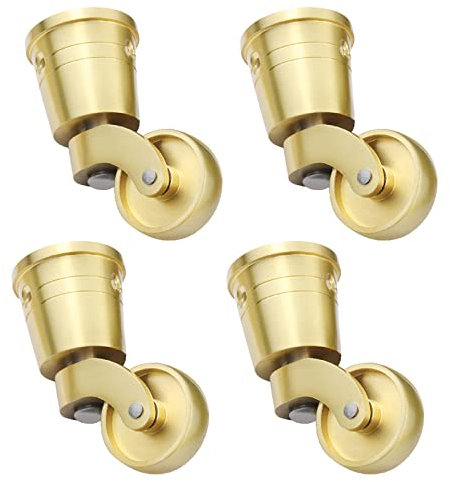 Set of 4 Solid Brass Castors Wheels,Moving Caster 360° Swivel Wheels for Furniture Cabinet Table,Polished Brass,Antique Vintage,Cup Style Fitting,with Screws,Gold (31mm/1.2in)