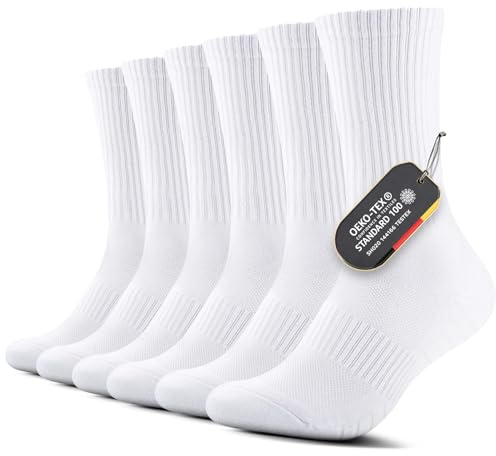 FALARY Calzini Sportivi Uomo 47-50 Calzettoni Donna Tennis (Pacco Da 6) Calze da Sport Traspirante Comodità Elasticità Unisex Bianco