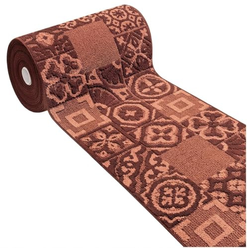 Alfombra de cocina 3D antideslizante lavable impermeable baldosa Maiolica Mod.Clean Dis.G 57 x 270 naranja