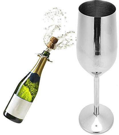 Champagnergläser aus Edelstahl, Rotweingläser aus Edelstahl, Champagnergläser, Weinkelch, 220 Ml, Unzerbrechlich, BPA-frei, Champagnergläser für Hochzeit, Partys und Jubiläen(Silber)