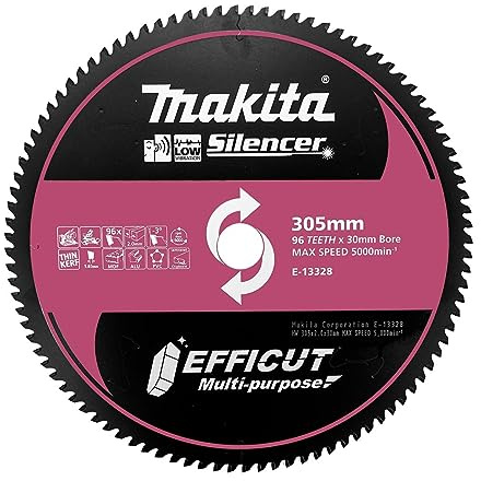 Makita E-13312 EFFICUT Aluminium Kreissägeblatt Ø 305 x 2,0 x 30 mm, 96 Zähne, -3° Zahnwinkel, für sehr saubere und schnelle Schnitte in Aluminium, für Akku-Kapp- und Gehrungssägen