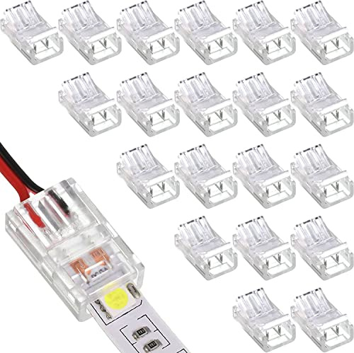 RUNCCI-YUN 20pcs 2 Pin Conector de Tira LED,Conector rápido de luz de Cinta LED conectores led sin Soldadura para 3528 Monocolor y Tira 8mm ancho