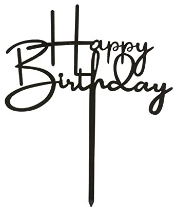 Dekora - Cake Topper pour Anniversaire | Cake Topper Happy Birthday Noir - Mesures: 12x12,5 cm