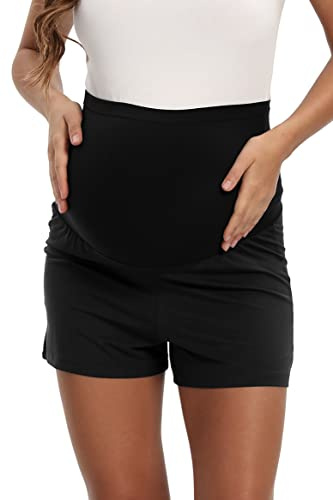 Hocaies Mammashorts, mammabyxor, korta byxor, graviditets-bomull, mammashorts med elastiskt magband för sommar, bekväma, korta, svart, 3XL