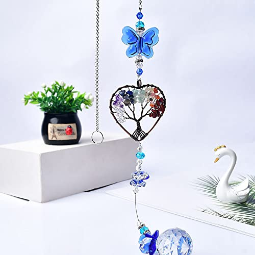 1 carillon éolien naturel fait à la main avec motif arbre de vie coloré - Attrape-papillons - Décoration à suspendre - Décoration d'intérieur - Kaki foncé