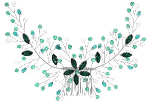 Blauer Strass-Braut-Hochzeits-Haarschmuck für Frauen, Kristall-Haarkamm, Bräute, Tiaras und Kopfschmuck, Haarbänder, Clip, Schmuck-Grün