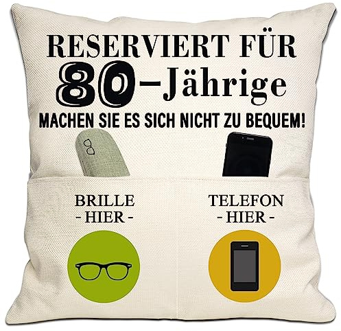 Bommex 80. Geburtstag Kissenbezug für Mama Papa Oma Opa Tante Onkel Frau Ehemann Freunde Nachbarn
