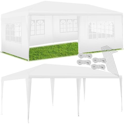 tectake® Garden Gazebo - 6x3m Water- & UV-Protected Pavilion with Removable Side Panels and a Robust Steel Frame, Fast Assembly, Incl. Guy Ropes & Pegs - Ideal Marquee for Garden, Party & BBQ - White