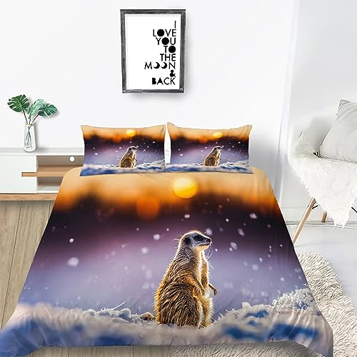 HONGNIU Bettwäsche-Set 135x200 cm, 2 Kissenbezüge 80x80 cm, Erdmännchen Muster, Weich, Hypoallergen, Unisex, Modern, Ganzjährig, Mikrofaser, Reißverschluss, 3 Stück, Bettwäsche