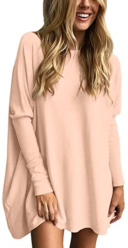 T Shirt Oversize Femme Manche Longue - Haut Long Col Rond Couleur Unie Décontracté Ample Mode Tunique Classique Soft Chemise Confortable Chic Baggy Naughty Blouse