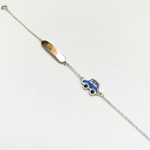 Bracciale Argento 925 misura bambino regolabile con Targa personalizzabile con Frase e/o Data, Macchina smaltata. CONFEZIONE E INCISIONE INCLUSE NEL PREZZO