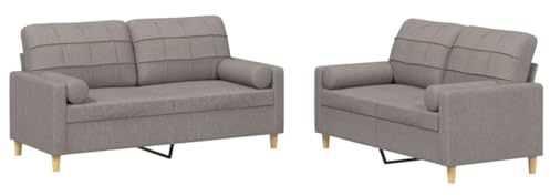 vidaXL Sofagarnitur 2-TLG., Sessel Couch mit Kissen, Sofa Wohnzimmersofa mit Armlehnen, Couchgarnitur Designsofa Sitzmöbel Polstermöbel, Taupe Stoff