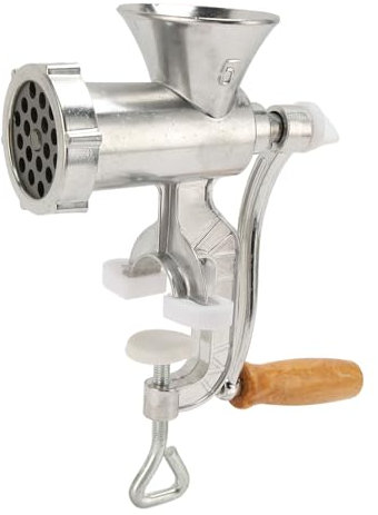 Tritacarne Manuale in Lega di Alluminio con Manico in Legno per Macinare Carne e Preparare Salsicce in Casa Facilmente. Adatto per Uso Domestico, Barbecue, Mercati, Cucina Artigianale