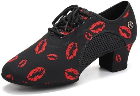 HIPPOSEUS Mujer Zapatos de práctica de Baile Latino Negros Puntera Cerrada con Cordones Zapatos de Baile de Tacon Bajo 5cm,37 EU
