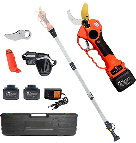 Tijeras de podar eléctricas Cizalla eléctrica inalámbrica de 25V y 40mm con extensor de alcance, cortador de ramas de bonsái con motosierra de 5 pulgadas Podadora telescópica cortadoras de ramas de ár