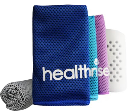 healthrise Cooling Towel Set | 4er-Set mit Transport Case | Instant Cool Effekt | Kühlhandtuch für Sport Outdoor und Reise | Blau, Hellblau, Lila, Grau