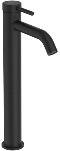 Ideal Standard BD762XG Ceraline Nuovo Waschtischarmatur ohne Ablauf, Verlängerter Sockel, Bad-Wasserhahn mit Auslauf, Mischbatterie Waschbecken, Wassersparend BlueStart, Schwarz (Silk Black)