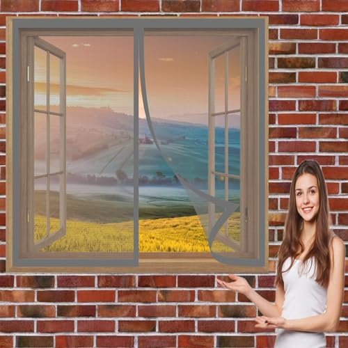 Mosquito Insect Mesh Screen 88 x 112 cm(35 x 44inch) Fly Screen Nets for Window Mosquito Bug Protection Without Drilling Easy to Install Insect Mosquito Net Fly Screens for Windows, Grey