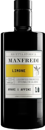Manfredi, Liquore al Limone, 500 ml, Liquore Calabrese con Limoni IGP di Rocca Imperiale Lavorati Freschi con Filtraggio Naturale, Aroma Intenso di Agrumi e Note Citriche, Idea Regalo, 26% Vol.