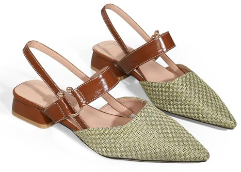 qibusleen Donna Punta Chiusa con Cinturino Incrociato Slingback Heels, Basso Chunky Block Heeled Sandals Pumps per Le Donne Casual Dress Metal Ring Woven On Shoes - 42.5