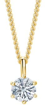 MIORE Collana Oro da Donna con Moissanite 0.50 carati, Argento Placcato Oro 18ct, Pendente a 6 Punte e Catenina da 45 cm, Ciondolo in Argento 925 Ipoallergenico con Custodia Gioielli, Gioielli in Oro