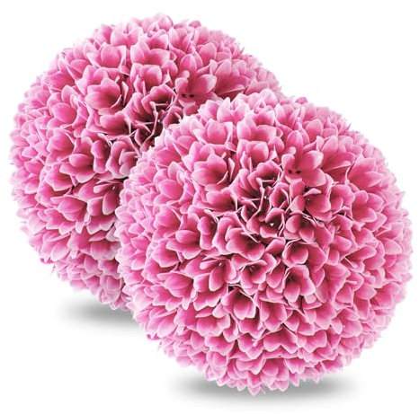 COSTWAY Set of 2 Artificial Topiary Balls, 28cm Faux Boxwood Balls, Decorative Hanging Fake Leaf Topiary Greenery Plant for Indoor Outdoor, No Maintenance & Watering (Pink)