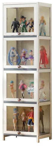 errtsdb 40x33x140cm glasvitrine, 4 Schicht vitrinenschrank vitrine, sammlervitrine vitrinenschrank Wohnzimmer Vitrinenschrank Stehend für Sammlerstücke, Bücher, Weiß/Von Allen Seiten transparent